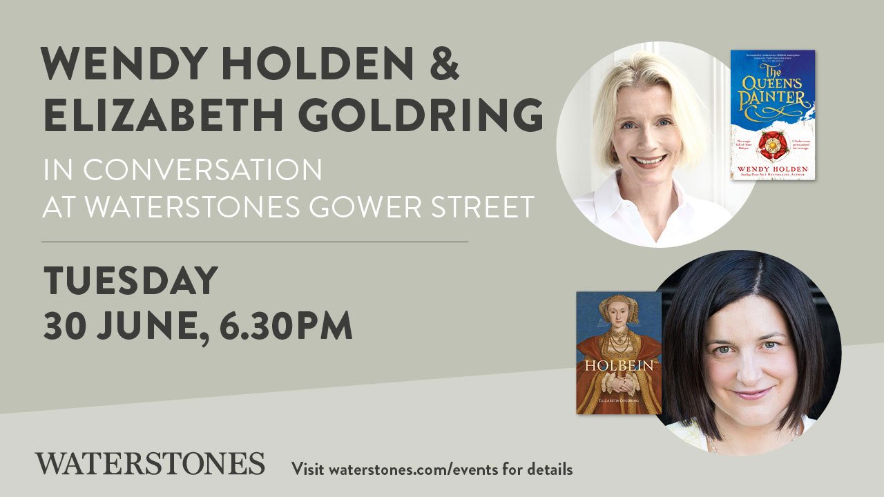 A poster promoting a conversation between Wendy and Elizabeth Goldring which is being held at Waterstone's on ower Street at 6:60 pm on Tuesday 30th June